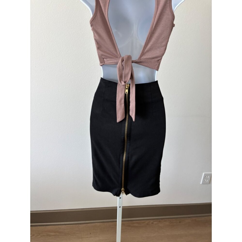 Mini Skirt Small BodyCon Gold Zip Adjustable Slit Streetwear Minimalist Preppy - Picture 6 of 15